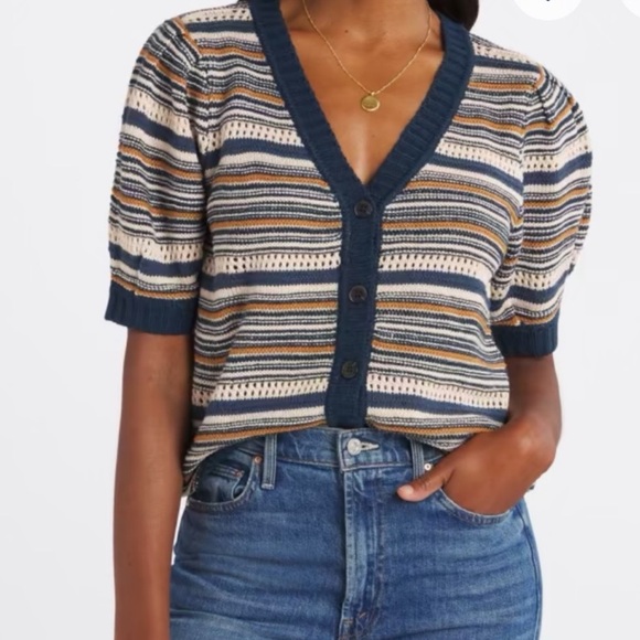 Other Sweaters - DR2 Puff Sleeve Striped Cardigan